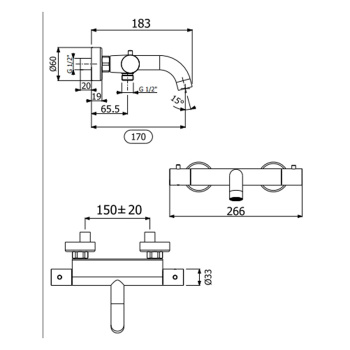 Настенный смеситель для ванны Carimali Rigoletto 2 потока, механический, латунные ручки 21615-CR