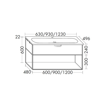 Burgbad Vry Комплект мебели 930х496х600 мм, подвесной, 1 ящик, 1 полка, раков белая глянц с 1 отв дл