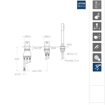 Смеситель на борт ванны Ramonsoler Urban Chic термостатический с ручным душем 213303TSCAM