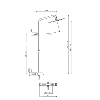 Смеситель для душа Gattoni Soffio однорычажный, со стойкой, душевой головкой 250, с ручной лейкой. высота 1056, хром 8195/PDC0cr