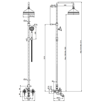 Смеситель для ванны внешнего монтажа Fima Carlo Frattini Epoque с душевой стойкой, верхним душем 200 мм и душевым комплектом, бронза F5054/2BR