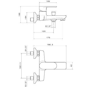 Смеситель для ванны PIANO настенный без лейки Kerama Marazzi хром 69340KM.21.018