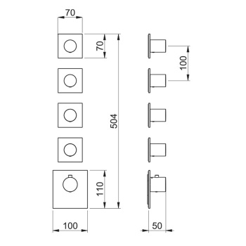 Внешняя часть термостатического смесителя Almar с 4-мя запорными вентилями, латунь брашированная pvd E180084.HB