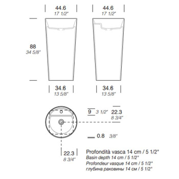 Раковина Milldue AZUMA 88 напольная из CRISTALPLANT ,D 44,6 H 88 ,слив в стену, 1 отв для смесителя, белый матовый 5708*1 Bianco Opaco