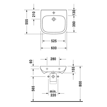 Duravit D-Code Раковина медицинский Med, без перелива, с 1 отв. под смес., 600x550мм, Цвет: Белый ()СПЕЦЦЕНА со склада поставщика!