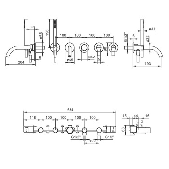 Смеситель для ванны Fantini Al/23 встраиваемый, на 2 источника, излив 190, наружная часть, хром 26 02 B719B