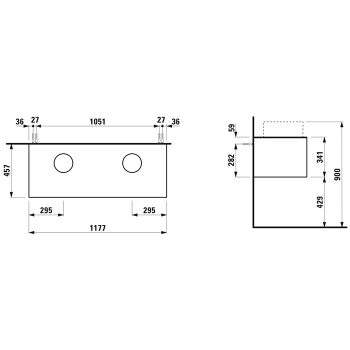 Laufen SONAR шкафчик под раковину, 1175х455х340 мм, 1 ящик, с отв. слева и справа,  для 812340, 812341, 812342, 812343, титан и черный мрамор