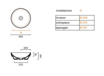 Раковина Ø40 Catalano Sfera встраиваемая Lino satinato 0524400030