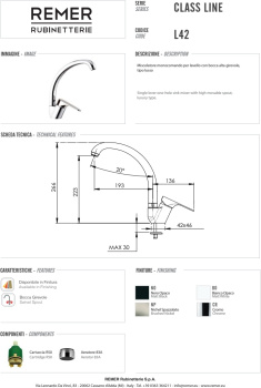 Смеситель для кухни Remer Class Line  хром L42
