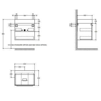 Композиция из тумбы Falper 7.0 R0506000000BQ 600х450х500 и раковины CERAMILUX D7H06000000OP с 1 отверстием под смеситель, V2A
