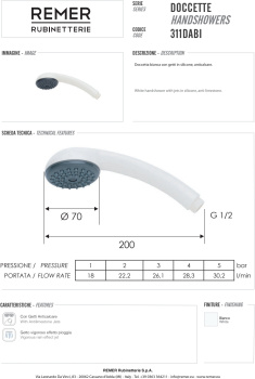 Ручной душ Remer белый пластик Ø 70мм 311DABI