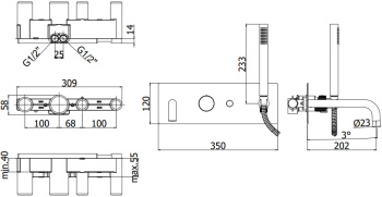Смеситель для ванны с душем Paffoni Jo JO001NO (с внутренней частью)