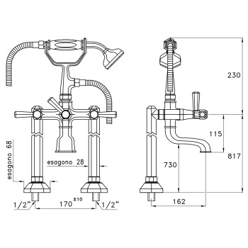 Напольный смеситель для ванны Stella Eccelsa Leve 3274CL306 с ручным душем, золото 24К EL 02208 AU00