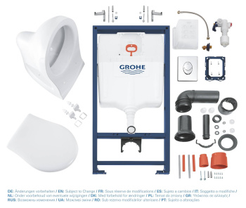 Унитаз с инсталляцией Grohe Solido Perfect 39192000 набор 4 в 1 с подвесным унитазом и панелью смыва Skate Ai