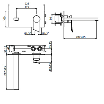 Смеситель для раковины встроенный Gattoni Soffio 8135/81C0cr с внутренней частью, хром