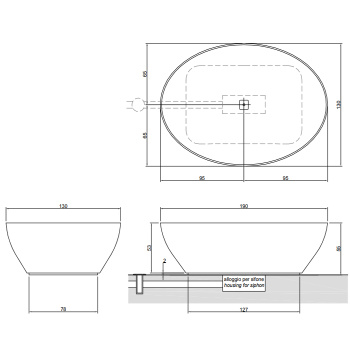 Ванна из искусственного камня Antonio Lupi Solidea 190x130 SOLIDEA190 Nero Marquinia/cr