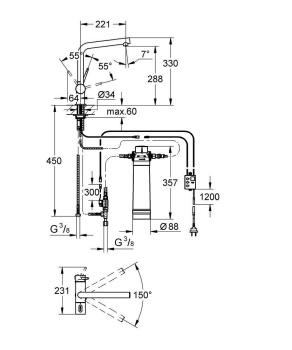 Комплект со смесителем для кухни GROHE Blue Minta New Pure фильтрация, L-излив, хром 31345002
