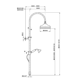 Душевая стойка Nicolazzi Anticalcare с верхним и подвижным ручным душем D. 200 5719WSCR20