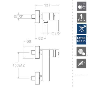 Смеситель для душа Ramonsoler Kuatro NK с душевым комплектом 4928MK