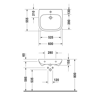 Duravit D-Code Раковина  с перел., с 1 отв. под смес., 600x550мм, Цвет: Белый (СПЕЦЦЕНА)
