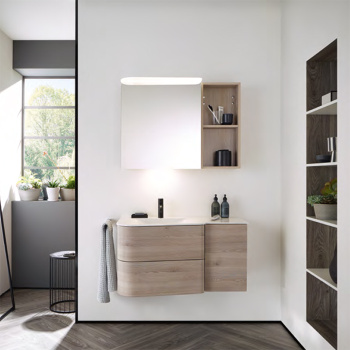 BurgBad Badu База подвесная с дв умыв. из мин литья 92х51х49.2см, (раковина слева) столешница, 2 ящика, 1 дверка, цвет: F3696 дуб фланелевый SFUH092LF3696C001*1