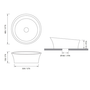 Раковина Moma Tower Evoque 400 для установки на столешницу, с донным клапаном, белый матовый EVQ0116.MWS