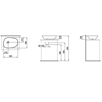 Laufen Palomba Раковина-чаша 520х380х130мм без перелива, без отв. под смеситель, с покр. LLC, цвет: белый