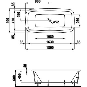 Акриловая ванна Laufen Palomba 180x90 2.3280.1.000.000.1