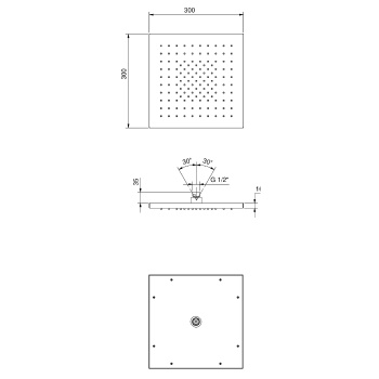 Верхний душ Fantini 300х300, Matt British Gold PVD 79 P6 K053