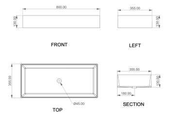 Раковина накладная 80х355 см GSG Ceramic Design Box BXLA80000 белый глянцевый