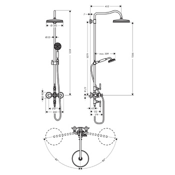 Axor Montreux Showerpipe Душевая стойка с верхним душем 24см., термостатическим смесителем, ручным д