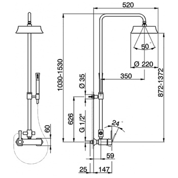 Душевой комплект Cisal Cherie смеситель, стойка с верхним душем, лейка+шланг, золото/черный CH0040247C