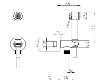 Bossini Apice Гигиенический душ в комплекте с держателем с подводом воды и шлангом 125cм., цвет: хро