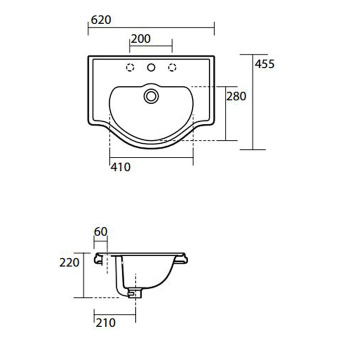 Раковина встраиваемая Kerasan Retro 62х45.5, 1 отв под смеситель, с переливом, черный 103004 Nero lucido *1