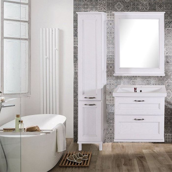 Тумба под раковину ASB-Woodline Прато 70см белая патина серебро 9650