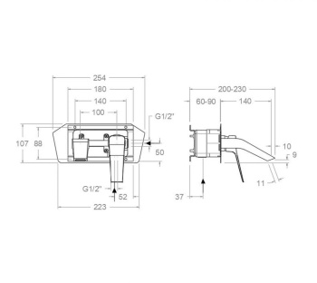 Смеситель для раковины Ramonsoler Prisma встраиваемый с каскадным изливом графит 422001GR