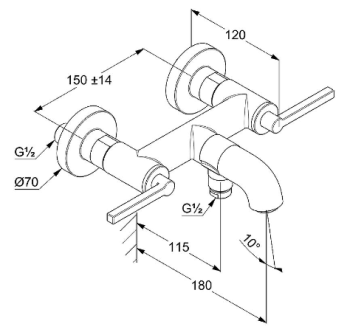 KLUDI NOVA FONTE смес. ванна/душ черный PURISTIC