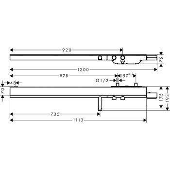 Axor Showers Настенный термостат для ванны, с полкой 1113х70мм, 2 потреб., цвет: хром 45421000