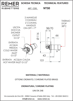 Смеситель для душа Remer Elegance  хром NT30