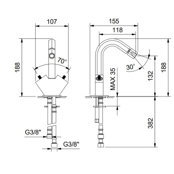 Смеситель для биде Fantini Venezia на 1 отверстие, двухвентильный, без ручек, без донного клапана, хром 29 02 N462SWF