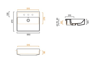 Раковина 55×47 Catalano Zero встраиваемая с 1 отверстием Bianco lucido 0126551001
