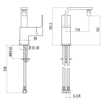 Смеситель для биде Gattoni Kubik на 1 отв, однорычажный, излив 110, хром 2554/25C0