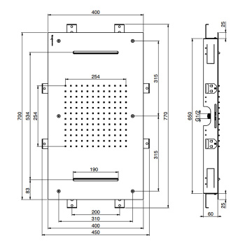 Верхний душ Harmonia Fima Carlo Frattini Wellness 700x400, встраиваемый в потолок, 2 режима: дождь, 2 каскада; нержавеющая сталь, хром F2903CR