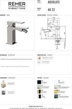 Смеситель для биде Remer Absolute  золото брашированное AU22BG