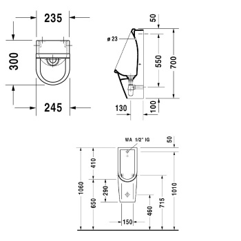 Duravit Starck 3 Писсуар 300х245 мм подача воды сзади, безободковый, с креплением, цвет белый