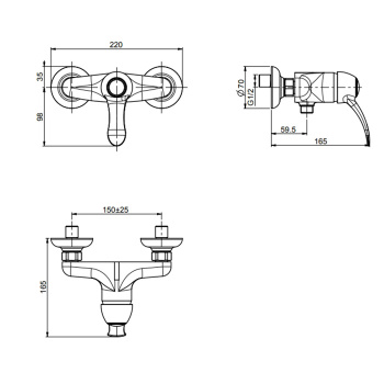 Смеситель для душа Fima Carlo Frattini Lamp настенный, без душевого комплекта, золото F3305/1OR