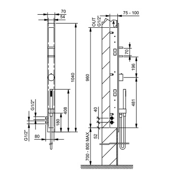 Термостат для душа Fantini Ak/25 на 2 источника, с ручн.душем, наружная часть, Matt Gun Metal PVD 48 P5 T302B