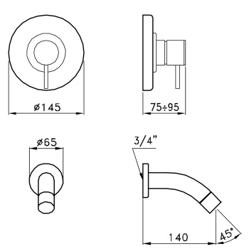 Внешняя часть встраиваемого смесителя для раковины Stella Lucilla LL 01412 CR00 хром