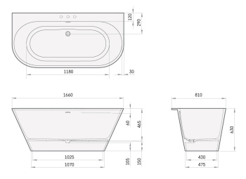Ванна из искусственного камня PAA 166x81 VADEWAS/00