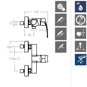 Смеситель для душа Ramonsoler New Fly с душевым комплектом 570802T3